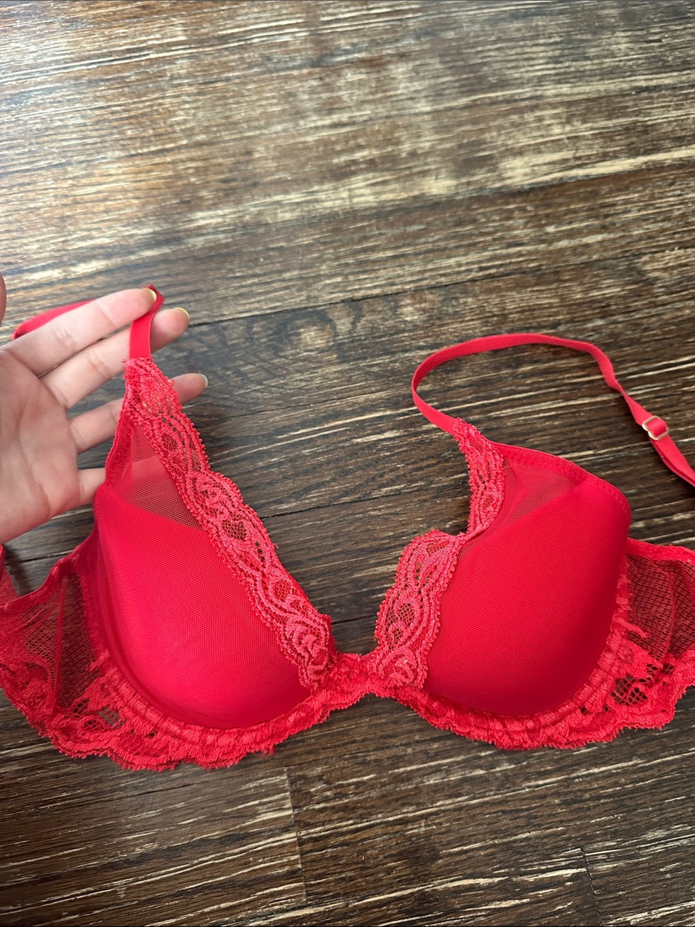 Red Lace Trim Feathers plunge Bra - Women Intimates & Sleepwear